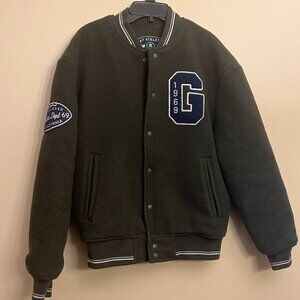 Gap Vintage Men's Wool Varsity Jacket, XS, Olive Green with white stripes